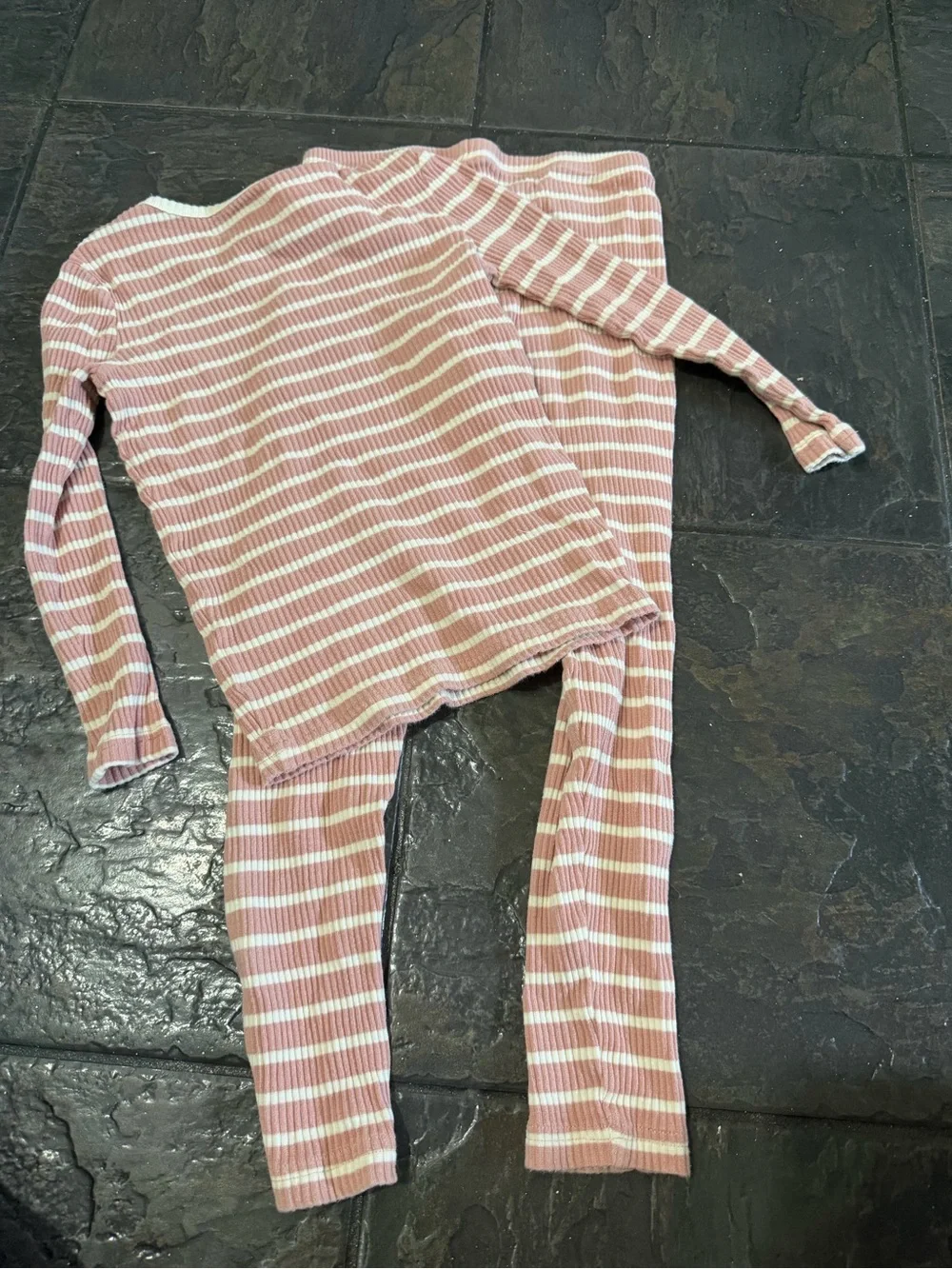 Anauma Girls Ribbed Pink & White Striped Pajama Set Size 7 Cozy Soft